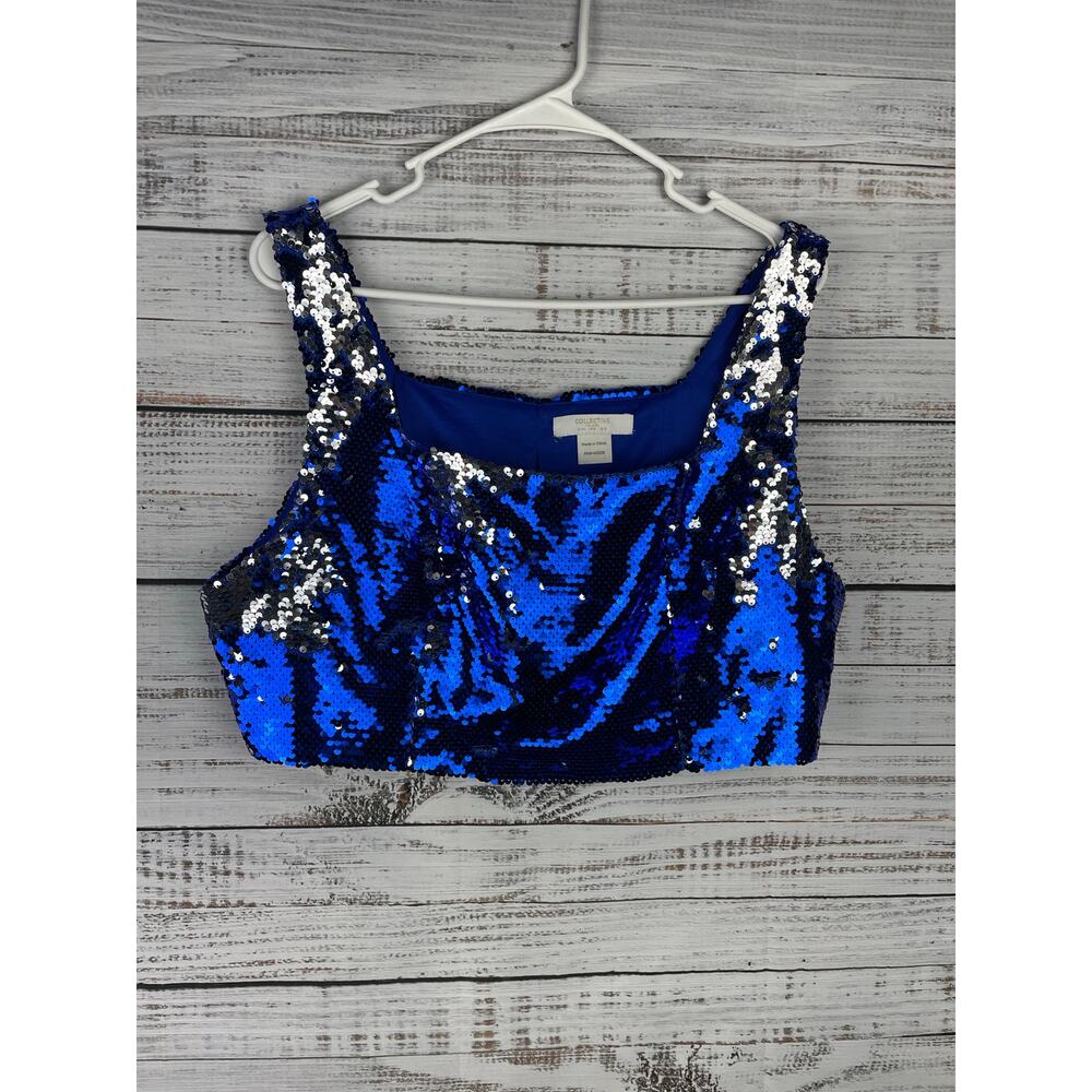 Collective the Label Cobalt Blue Full Sequin Crop Tank Top ASOS Party 12 Dance
